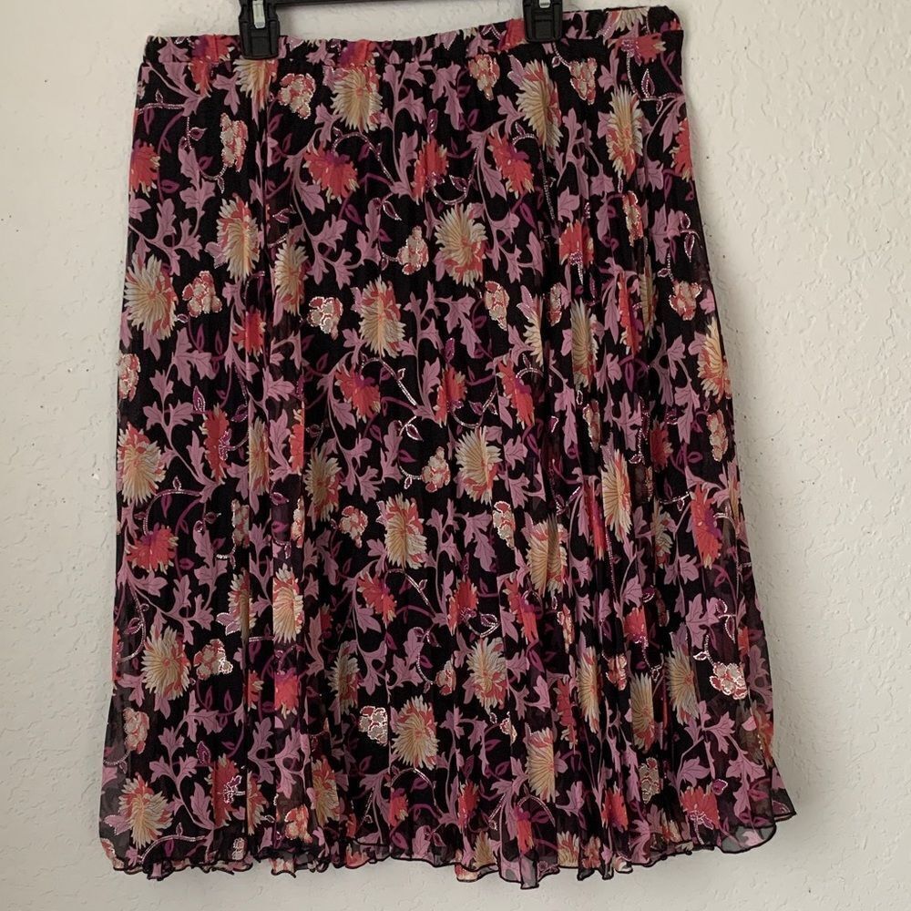 Jessi J Chiffon Pleated Floral Print Elastic Waist Women's Skirt Size 1x